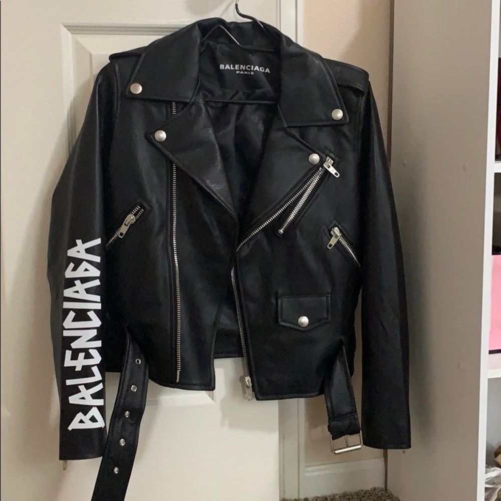 Black leather Balenciaga jacket